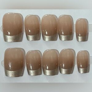 [S] 10Pcs Wearable Press on Nails Full Cover Square French Style Nude Bronze